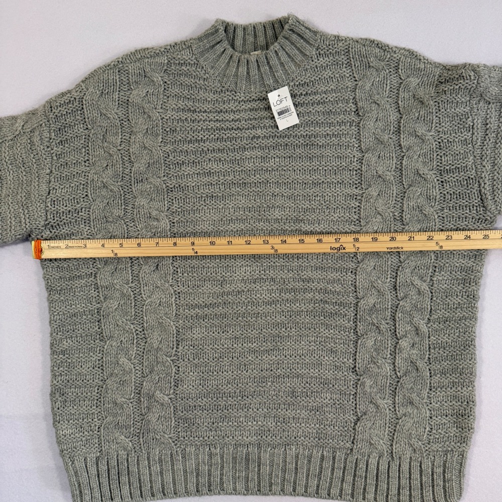 LOFT Women Heather Grey Cable Knit Mock Neck Sweater Size L NWT 37782948 - Picture 4 of 9